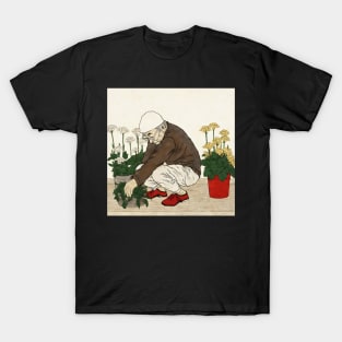 Asian painting. An elderly man plants flowers T-Shirt